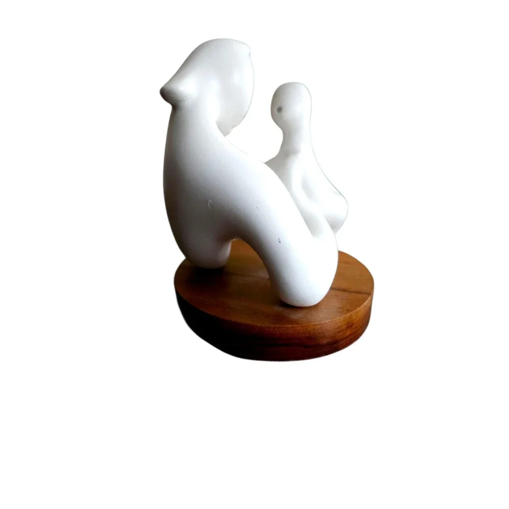 Vintage Circle of Love Figurine, Abstract Mother and Child Sculpture